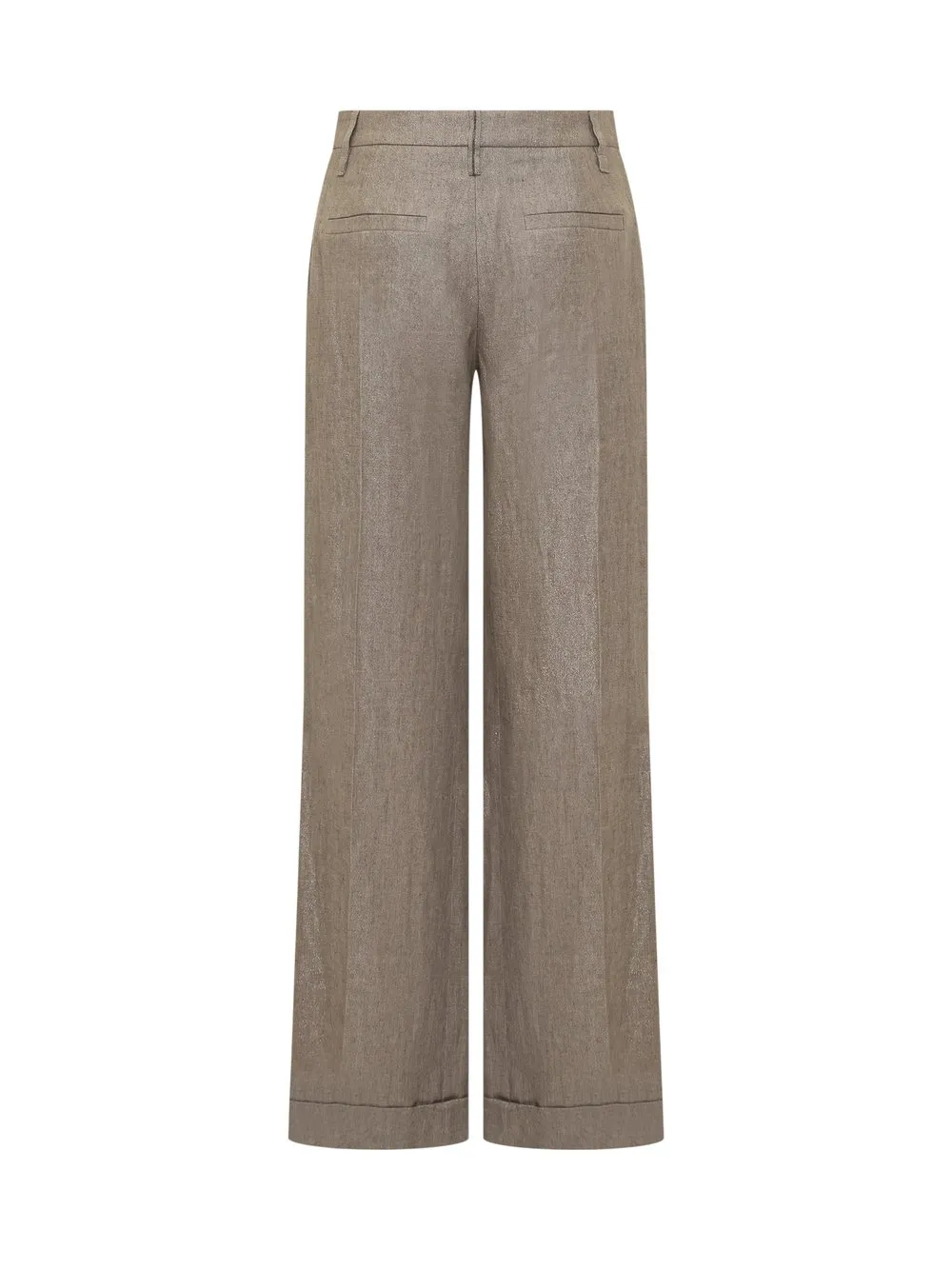 BRUNELLO CUCINELLI Pantalone Loose Flared in Twill Sparkling di Lino con Monile 