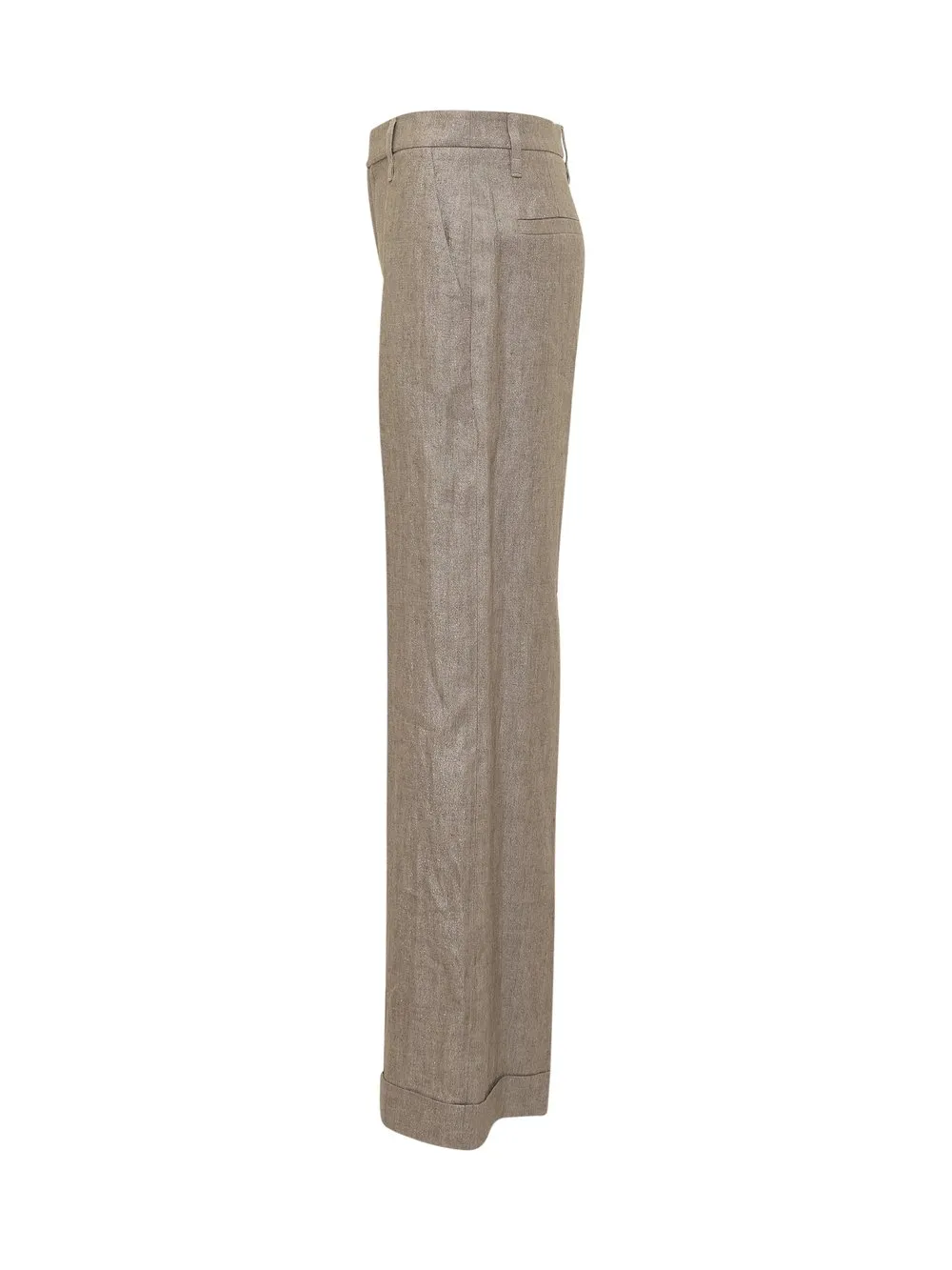 BRUNELLO CUCINELLI Pantalone Loose Flared in Twill Sparkling di Lino con Monile 