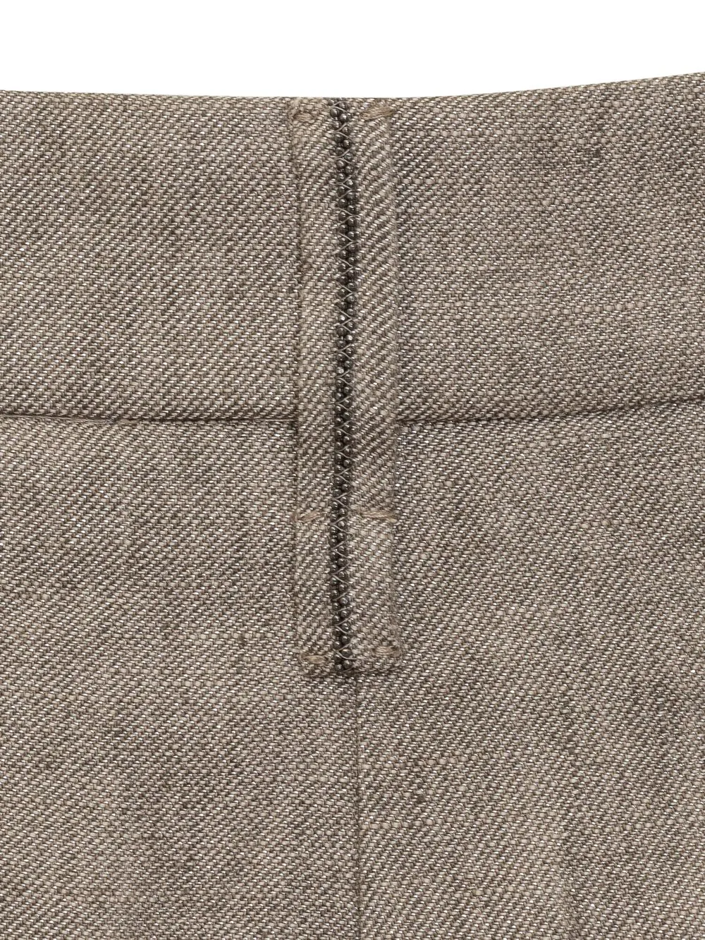 BRUNELLO CUCINELLI Pantalone Loose Flared in Twill Sparkling di Lino con Monile 