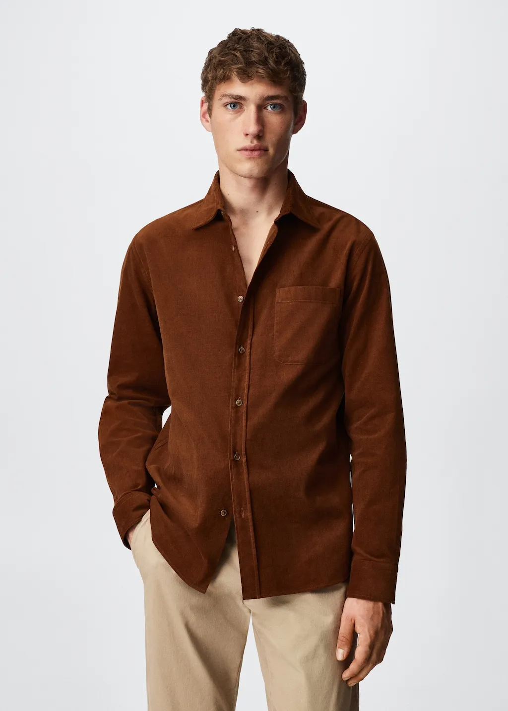 Camicia regular fit micro-velluto a coste