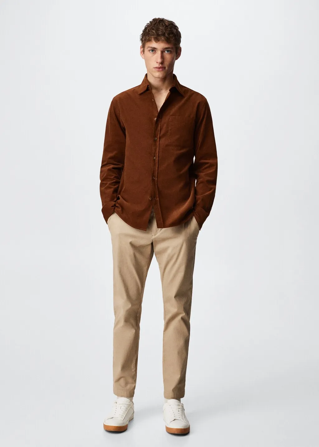 Camicia regular fit micro-velluto a coste