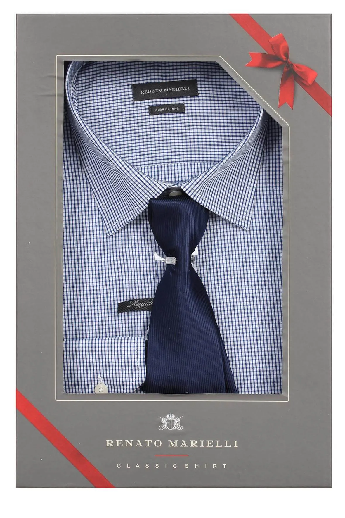 Camicia uomo a quadretti con cravatta in scatola regalo