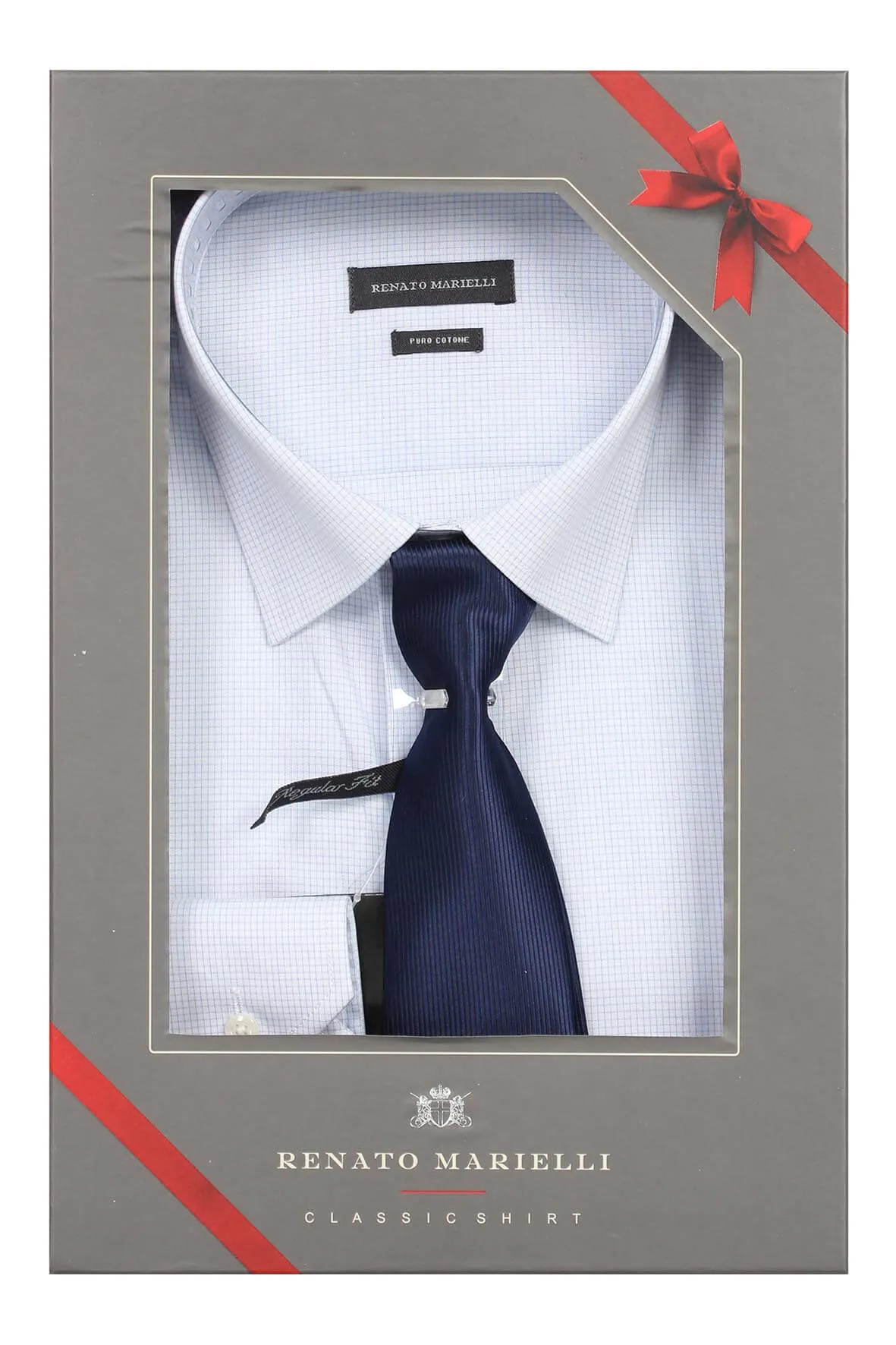Camicia uomo a quadretti con cravatta in scatola regalo