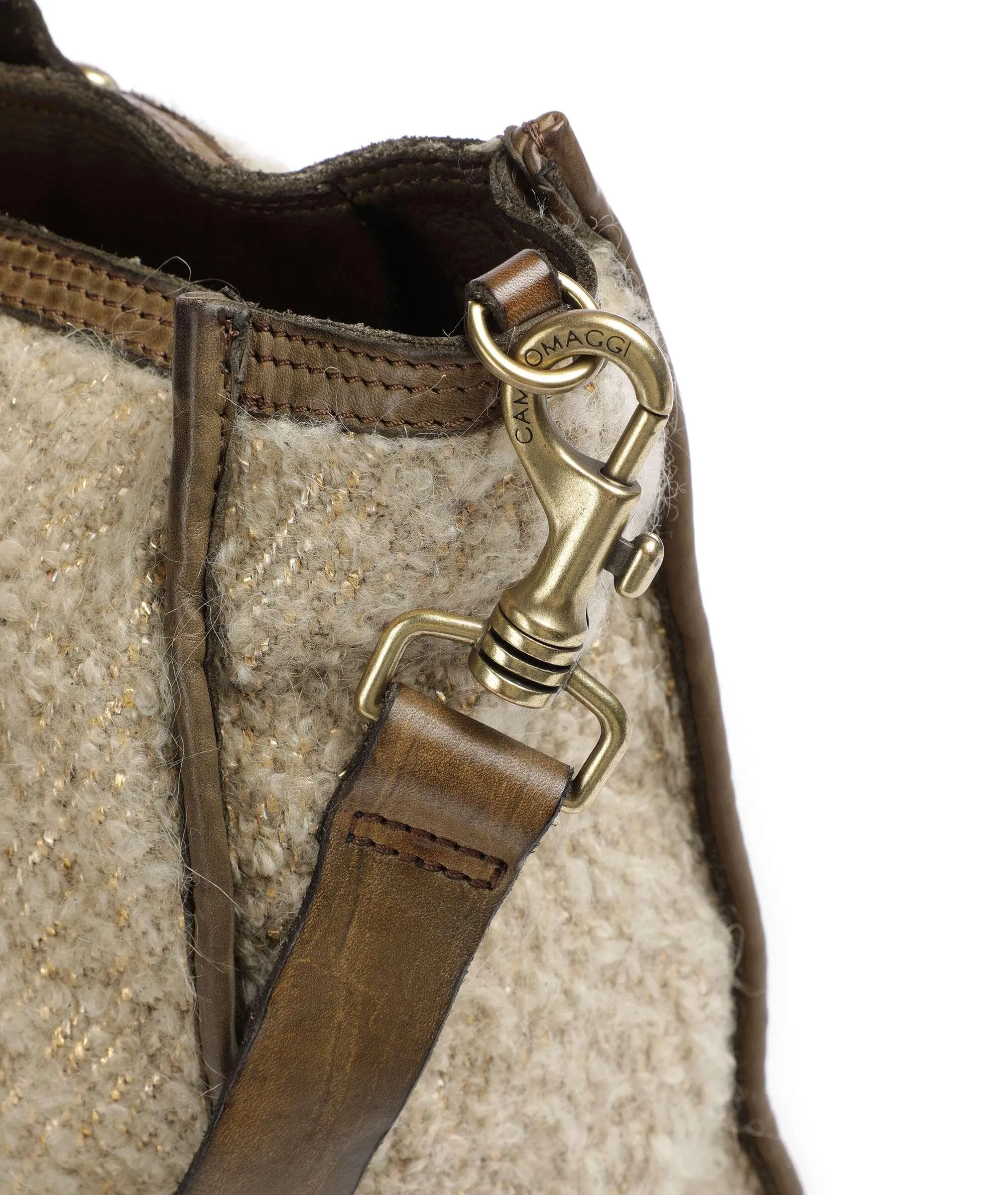  Campomaggi Borsa a mano pelle di vacchetta grana, eco-pelliccia verde-oliva  