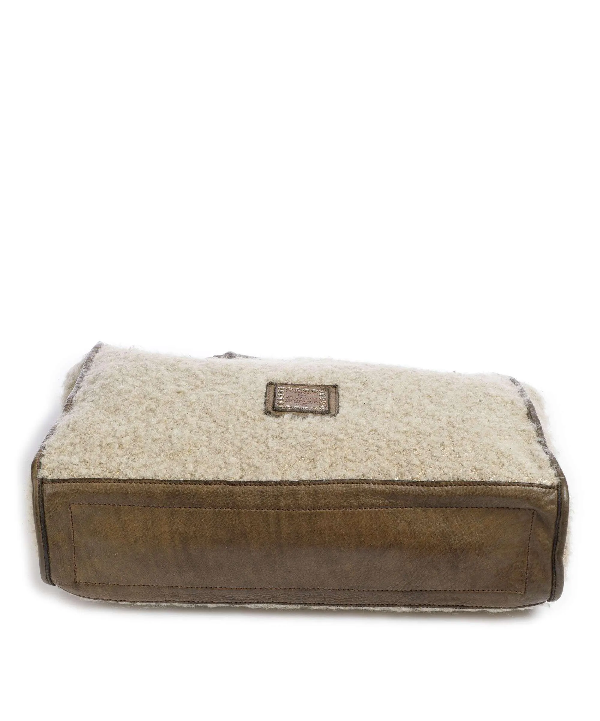  Campomaggi Borsa a mano pelle di vacchetta grana, eco-pelliccia verde-oliva  