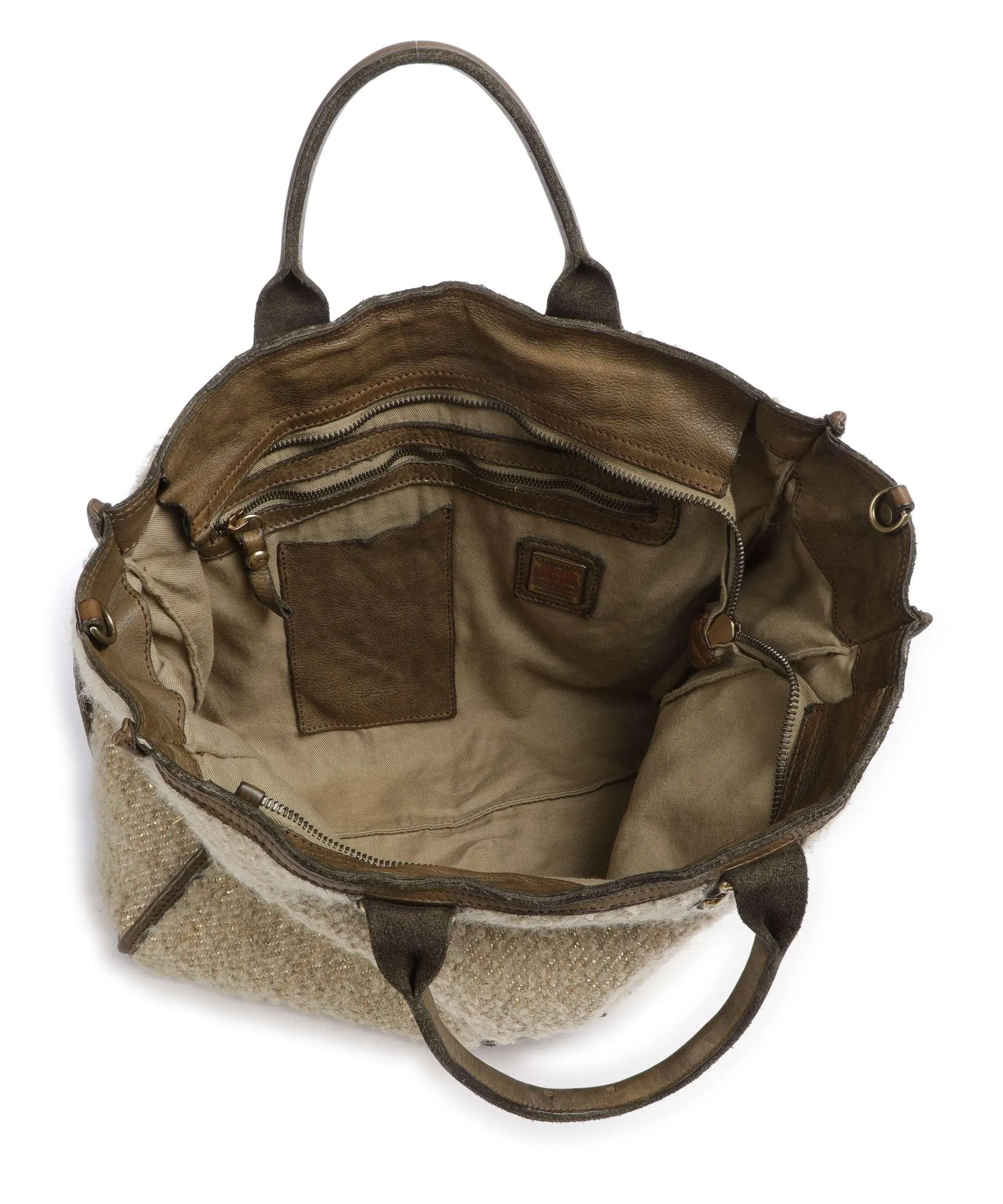  Campomaggi Borsa a mano pelle di vacchetta grana, eco-pelliccia verde-oliva  