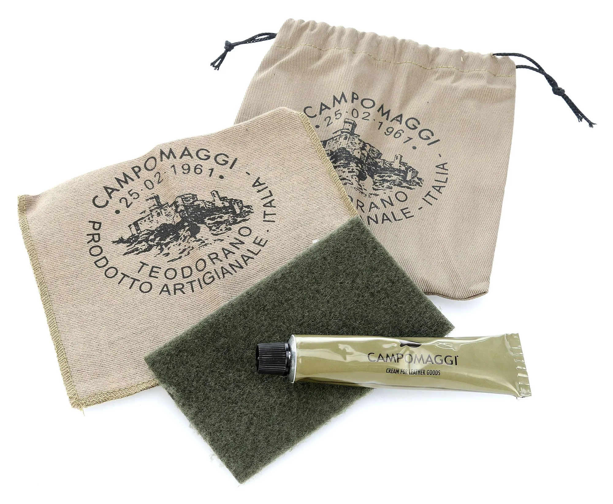  Campomaggi Borsa a mano pelle di vacchetta grana, eco-pelliccia verde-oliva  