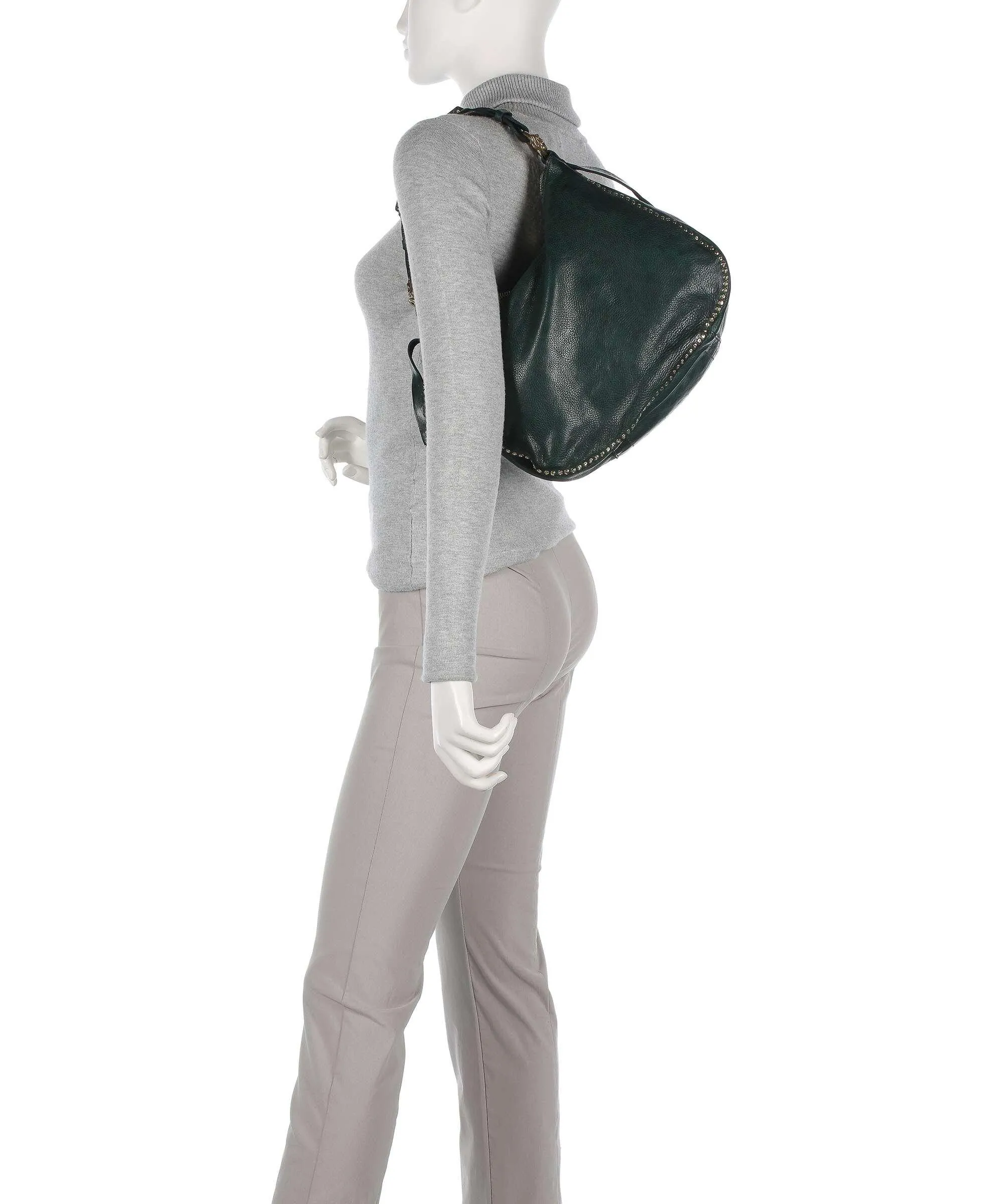  Campomaggi Borsa hobo pelle di vacchetta grana verde scuro  