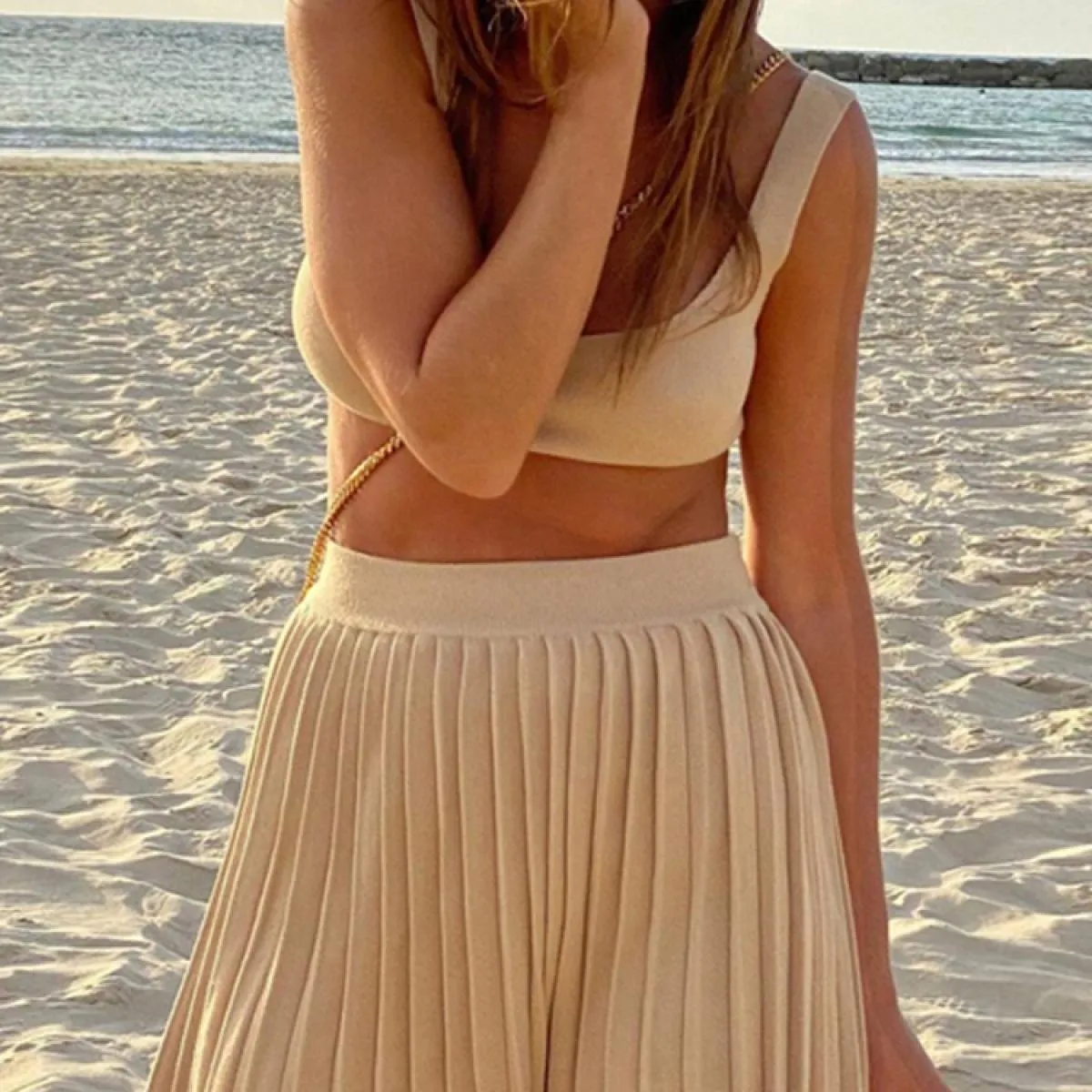 Canotta estiva senza maniche e mini gonna a pieghe Completi da spiaggia Completi in maglia Set da donna 2 pezzi Completo d