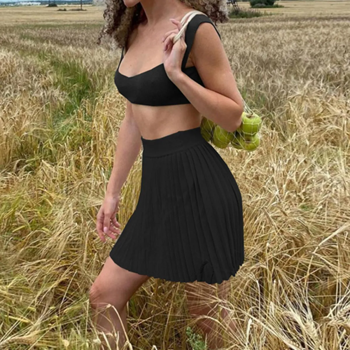 Canotta estiva senza maniche e mini gonna a pieghe Completi da spiaggia Completi in maglia Set da donna 2 pezzi Completo d