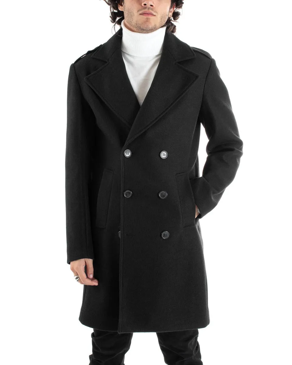 Cappotto Doppiopetto Uomo Giacca Con Cintura Giaccone Lungo Nero Giubbotto Elegante GIOSAL-G2982A