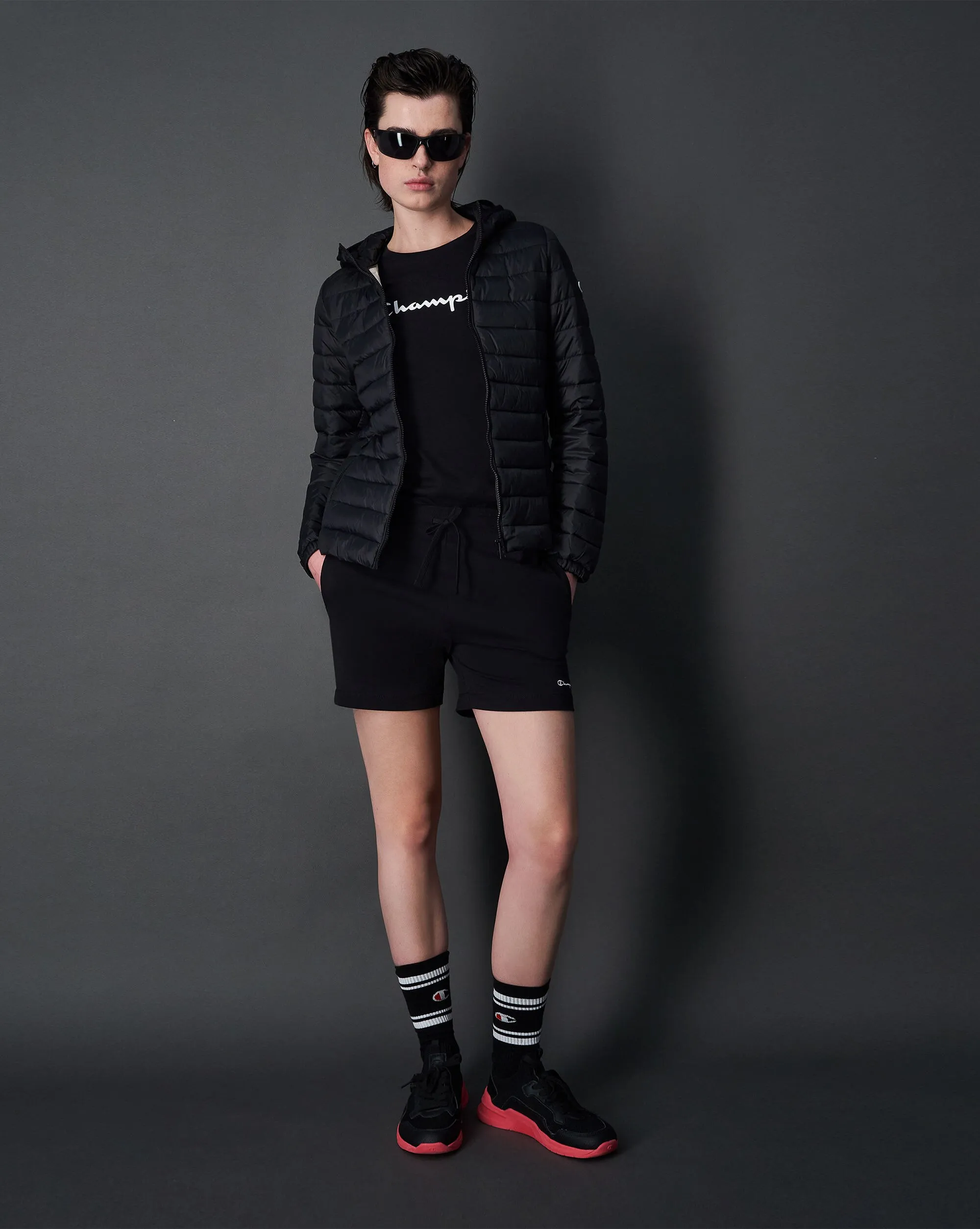 Champion Giacca Imbottita Con Cappuccio Leggera Nero Donna