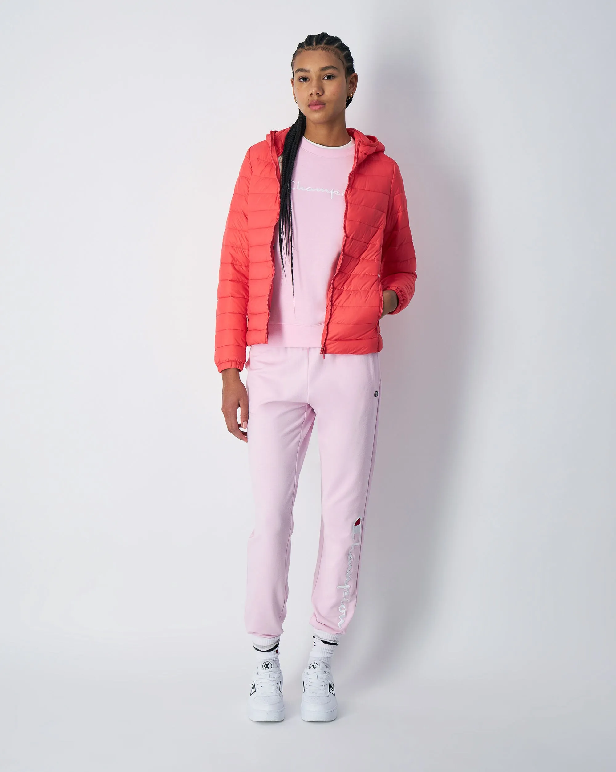 Champion Giacca Imbottita Con Cappuccio Leggera Rosa Donna