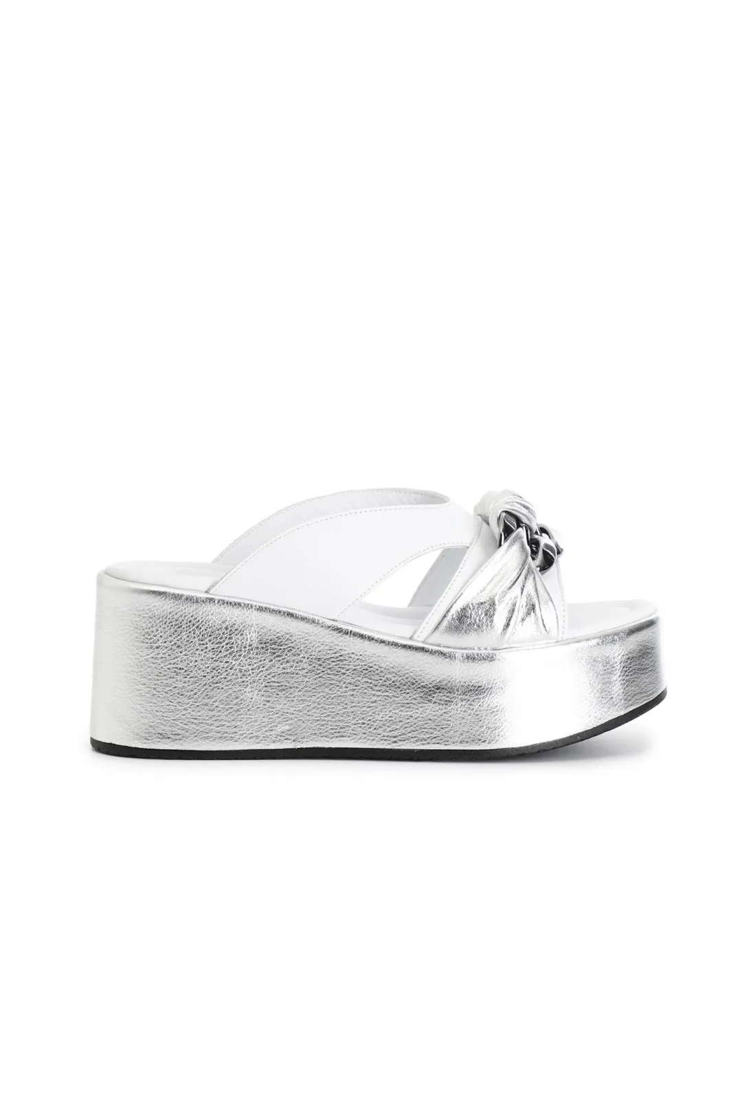 ciabatte in pelle con catena multi argento
