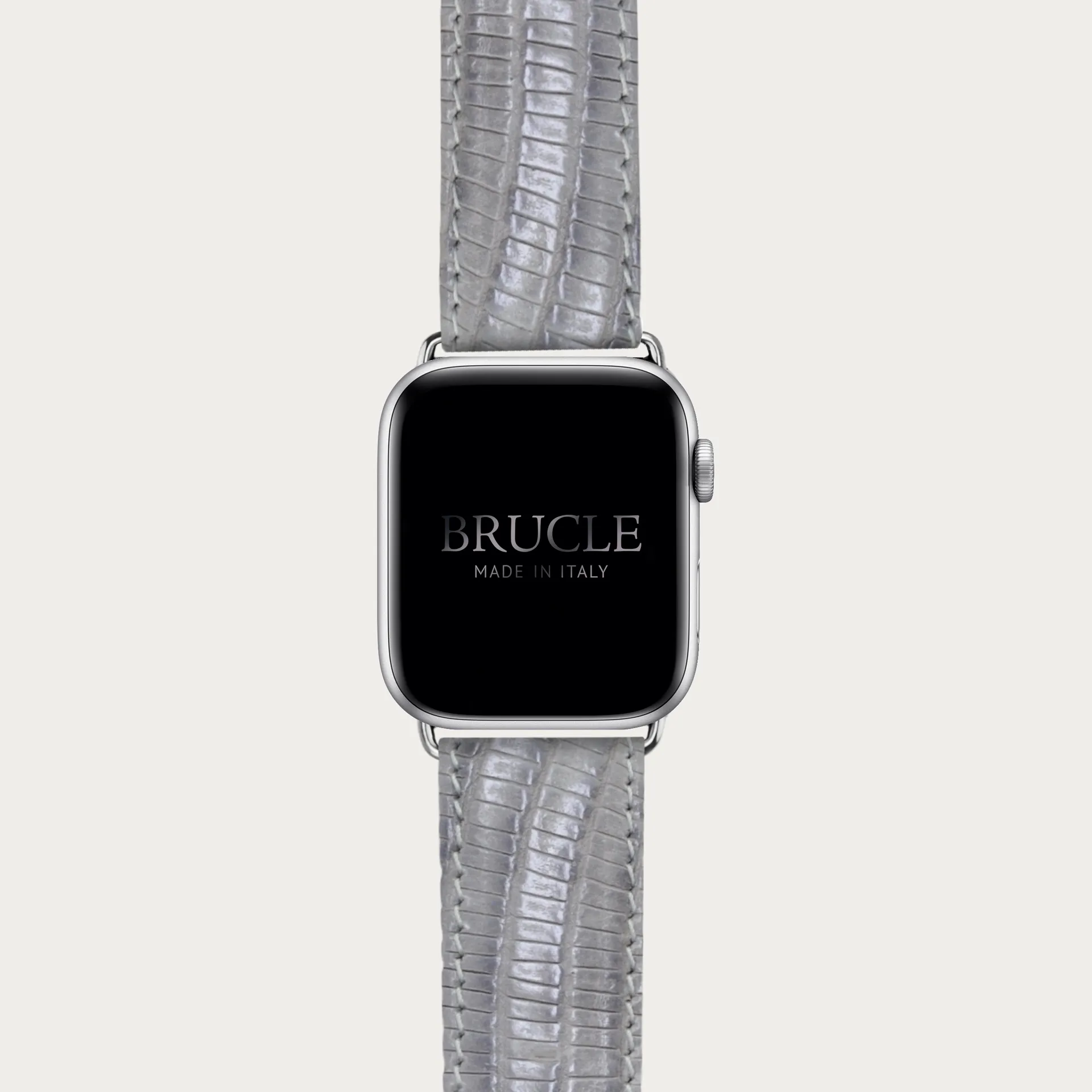 Cinturino grigio in pelle stampata per orologio, Apple Watch e Samsung Galaxy Watch