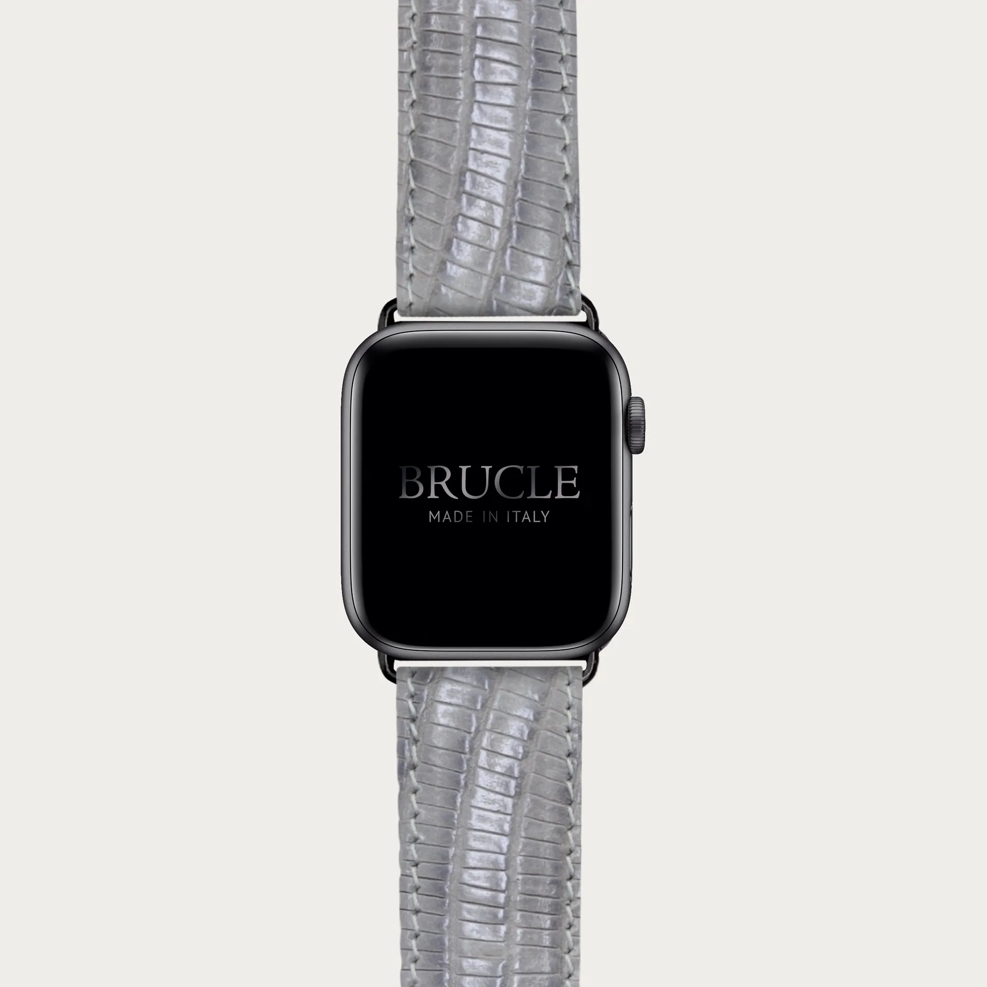 Cinturino grigio in pelle stampata per orologio, Apple Watch e Samsung Galaxy Watch