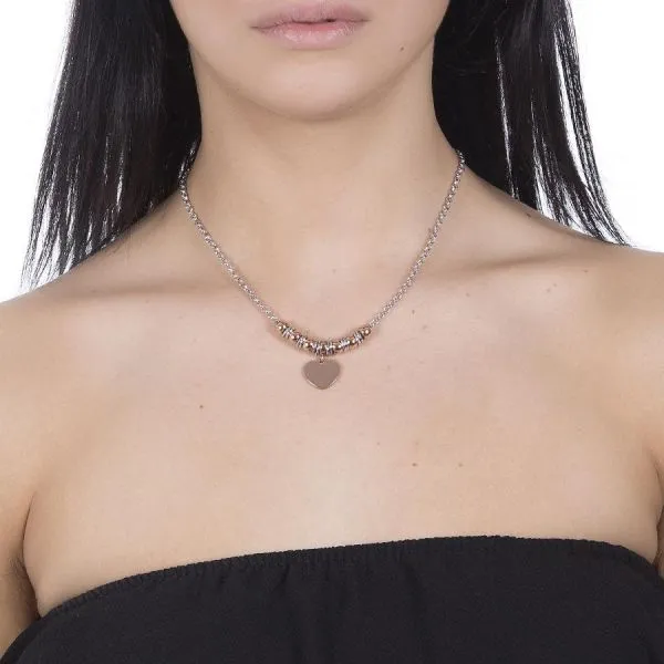Collana bicolor con cuore pendente placcato oro rosa    