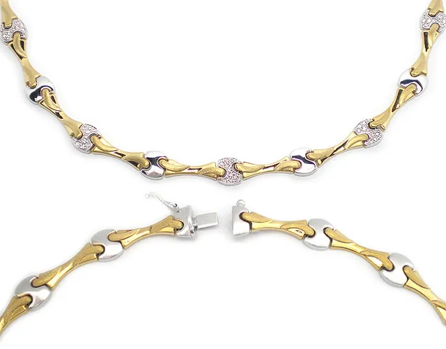 Collana in oro giallo e bianco 18kt con pietre sintetiche