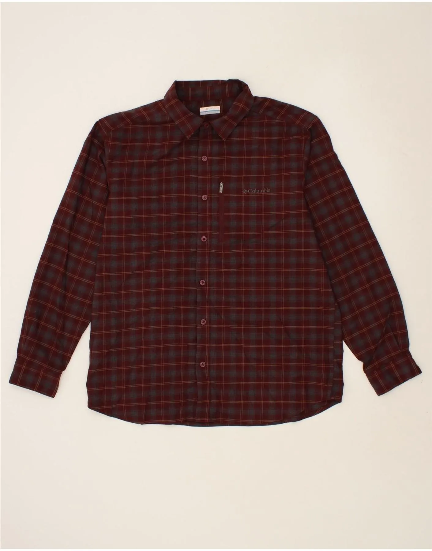COLUMBIA Mens Shirt Large Maroon Check Polyester