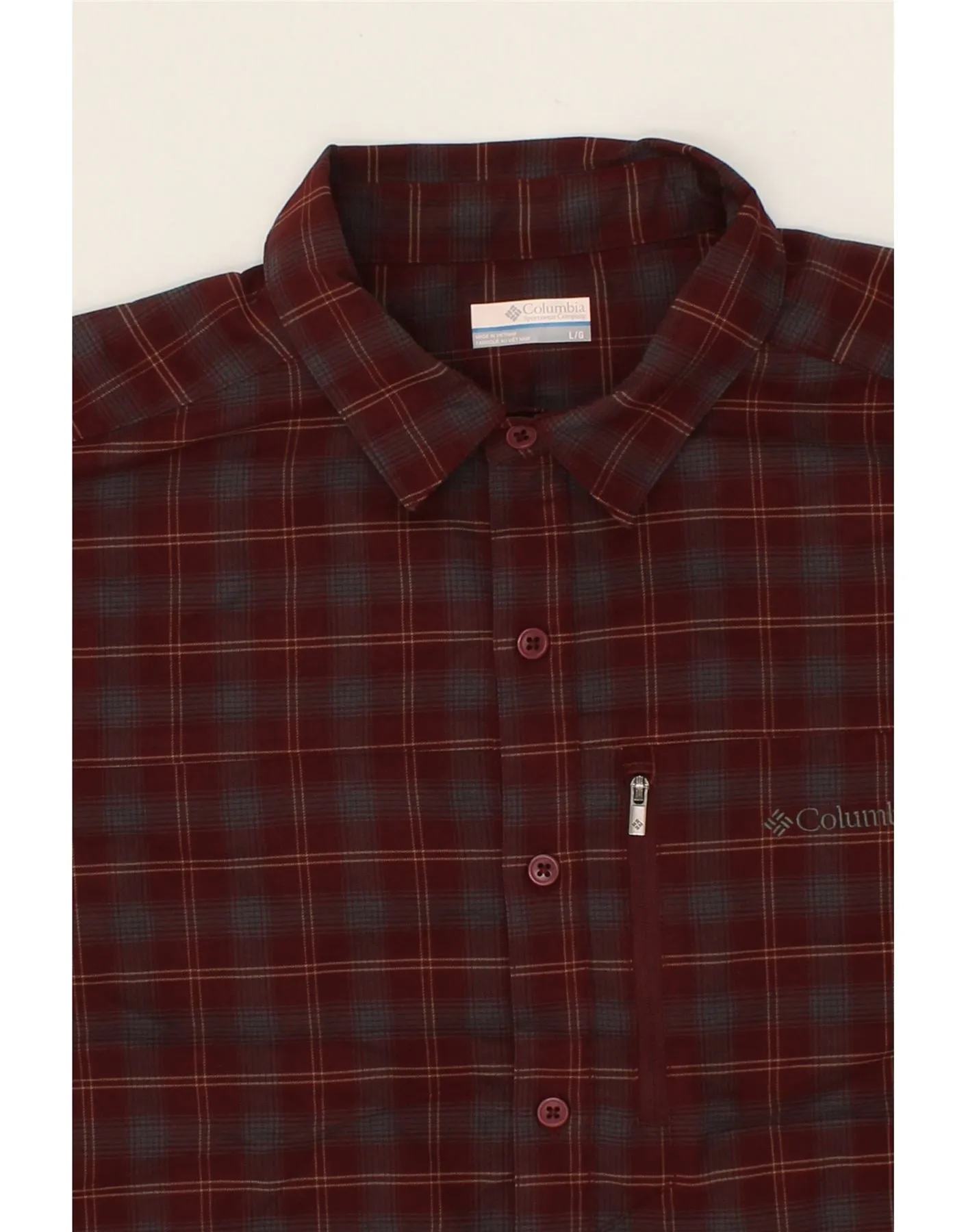 COLUMBIA Mens Shirt Large Maroon Check Polyester