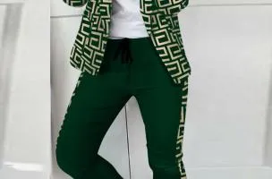 Completo blazer e pantaloni con stampa Nunzia, verde scuro