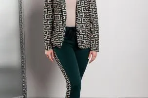 Completo blazer e pantaloni con stampa Nunzia, verde scuro