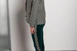 Completo blazer e pantaloni con stampa Nunzia, verde scuro