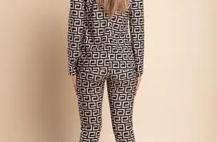 Completo pantalone con blazer elegante con stampa geometrica Nunzia, nero-beige