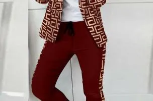 Completo pantalone con stampa blazer Nunzia, bordeaux