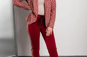 Completo pantalone con stampa blazer Nunzia, bordeaux