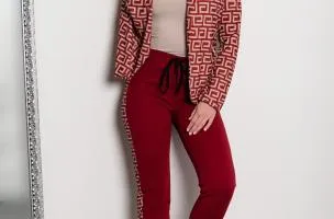 Completo pantalone con stampa blazer Nunzia, bordeaux