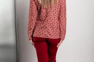 Completo pantalone con stampa blazer Nunzia, bordeaux