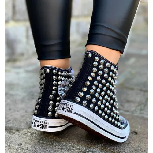 Converse All Star 1 Nero Stivaletto Classiche Borchie Argento