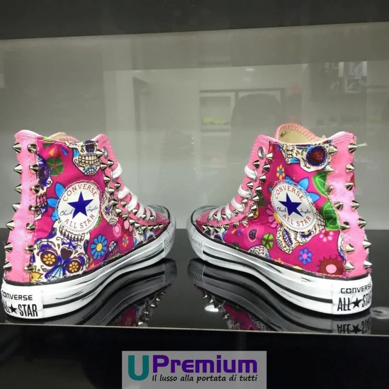 Converse All Star Teschio Messicano Tessuto Borchiate Rosa Pink