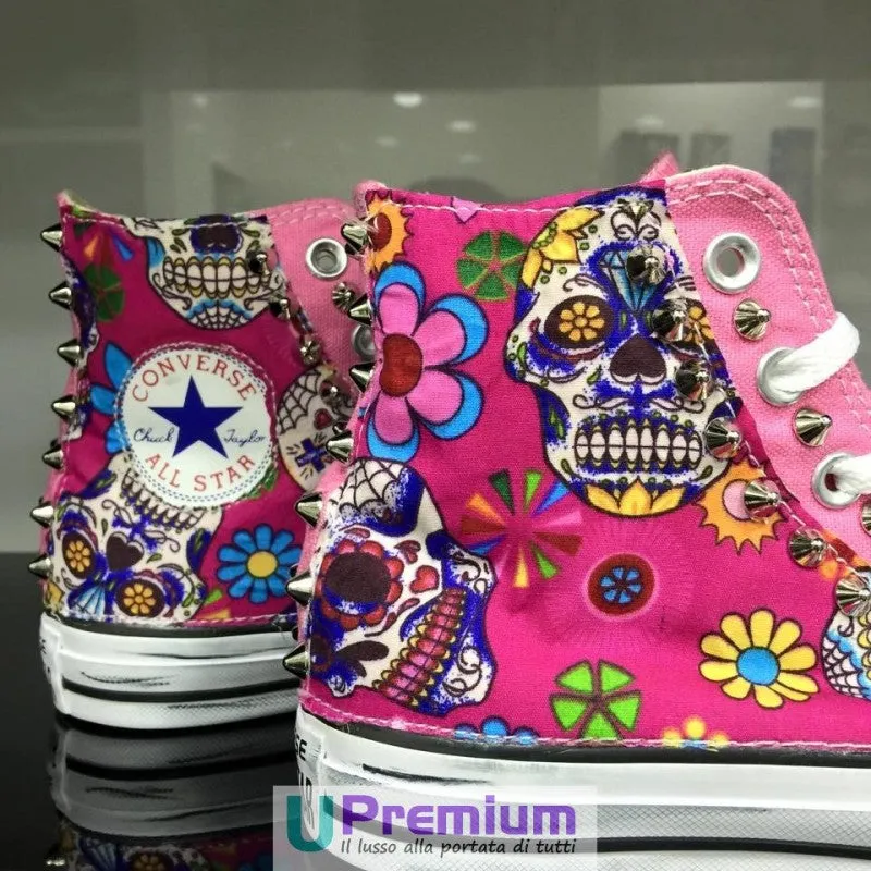 Converse All Star Teschio Messicano Tessuto Borchiate Rosa Pink