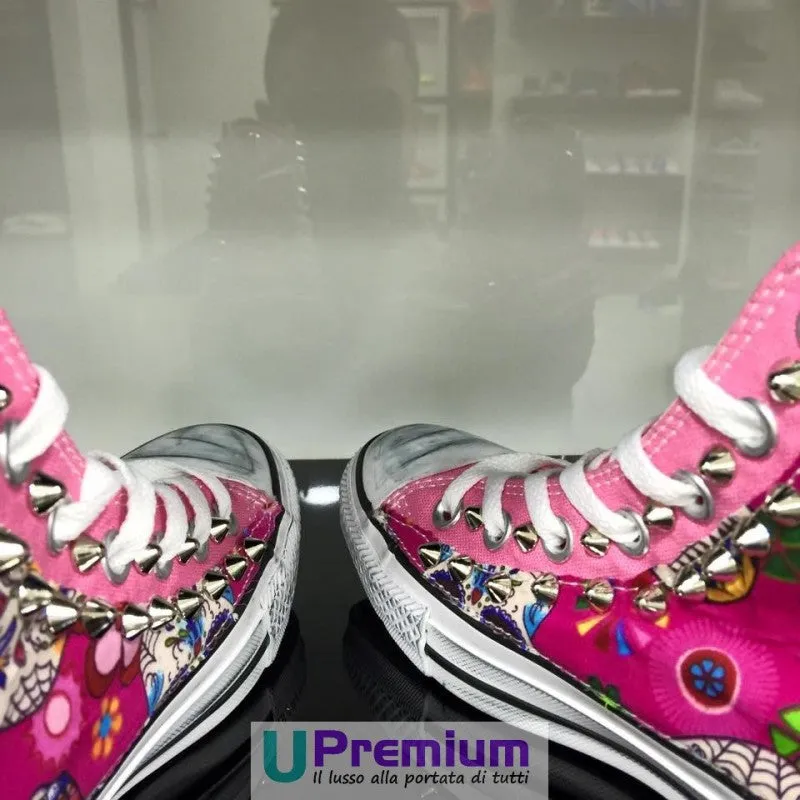 Converse All Star Teschio Messicano Tessuto Borchiate Rosa Pink