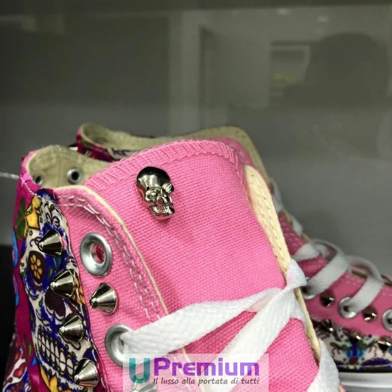 Converse All Star Teschio Messicano Tessuto Borchiate Rosa Pink