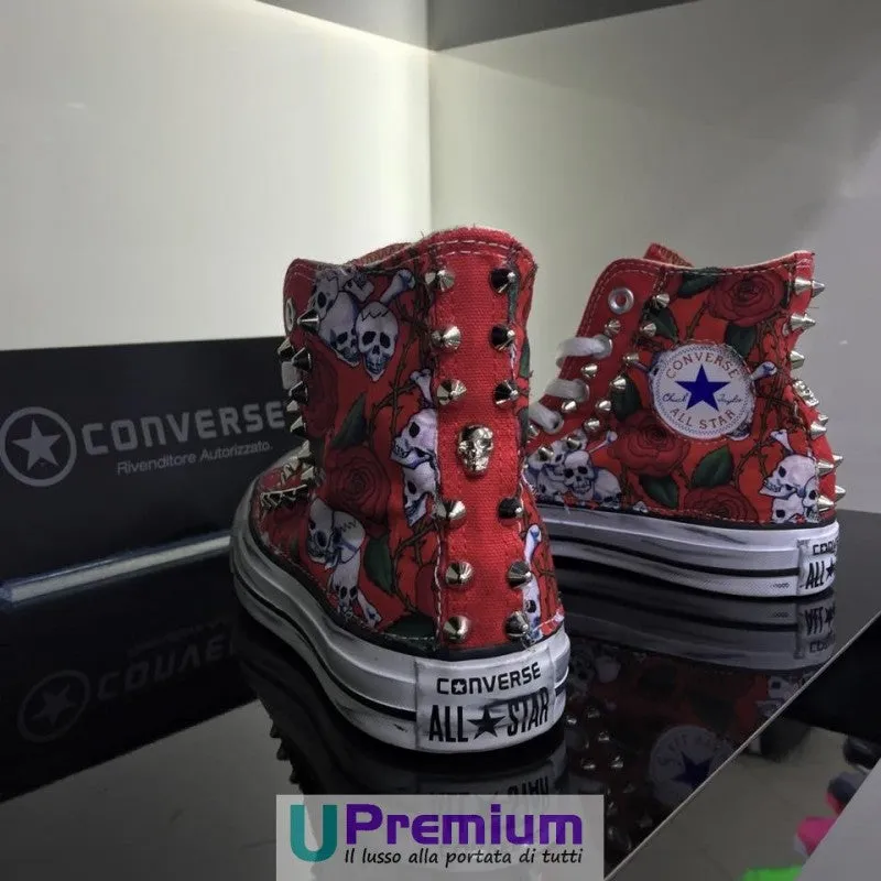 Converse All Star Teschio Messicano Tessuto Borchiate Rosso