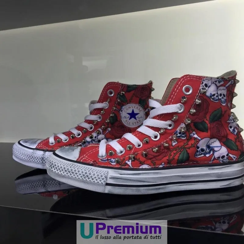 Converse All Star Teschio Messicano Tessuto Borchiate Rosso
