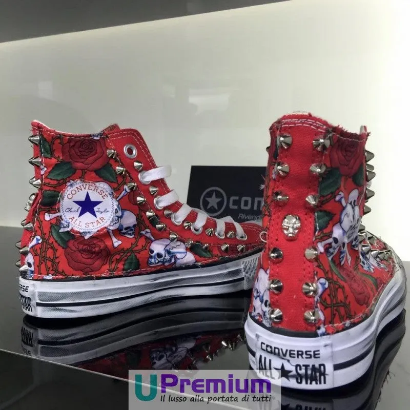 Converse All Star Teschio Messicano Tessuto Borchiate Rosso