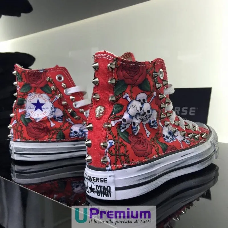 Converse All Star Teschio Messicano Tessuto Borchiate Rosso