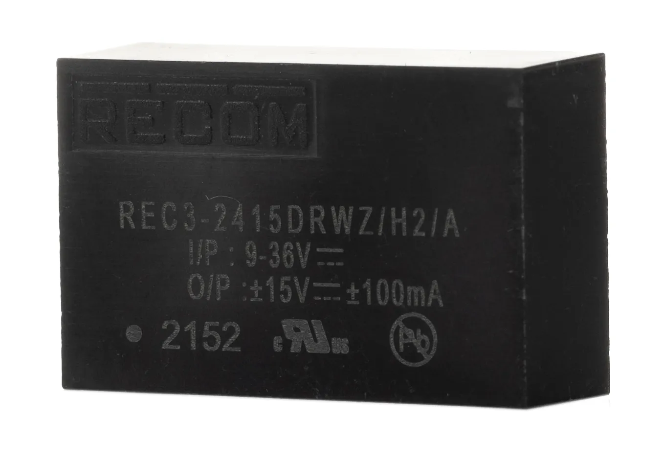 Convertitore c.c.-c.c. 3W, Vin 9 → 36 V c.c., Vout ±15V cc, 2kV cc Sì