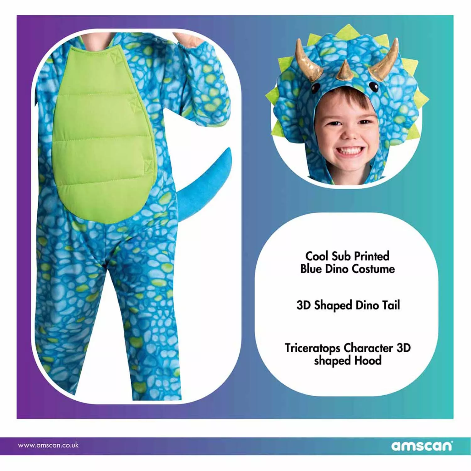 Costume dinosauro triceratopo blu