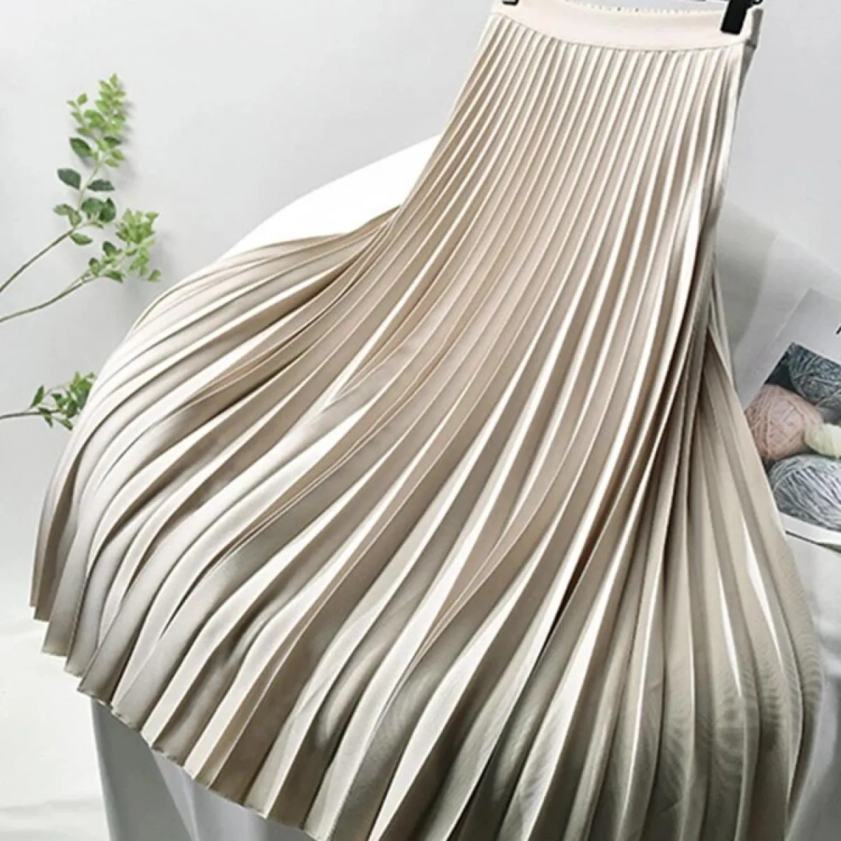 Designer di marca Donna Primavera Autunno Elegante Chic Gonna a pieghe solida Vita alta Moda di lusso con elastico femminile
