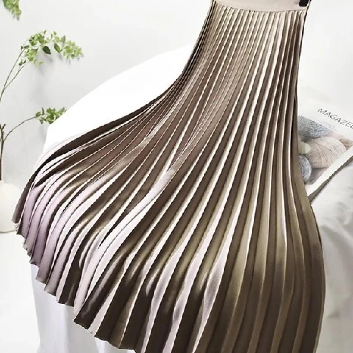Designer di marca Donna Primavera Autunno Elegante Chic Gonna a pieghe solida Vita alta Moda di lusso con elastico femminile