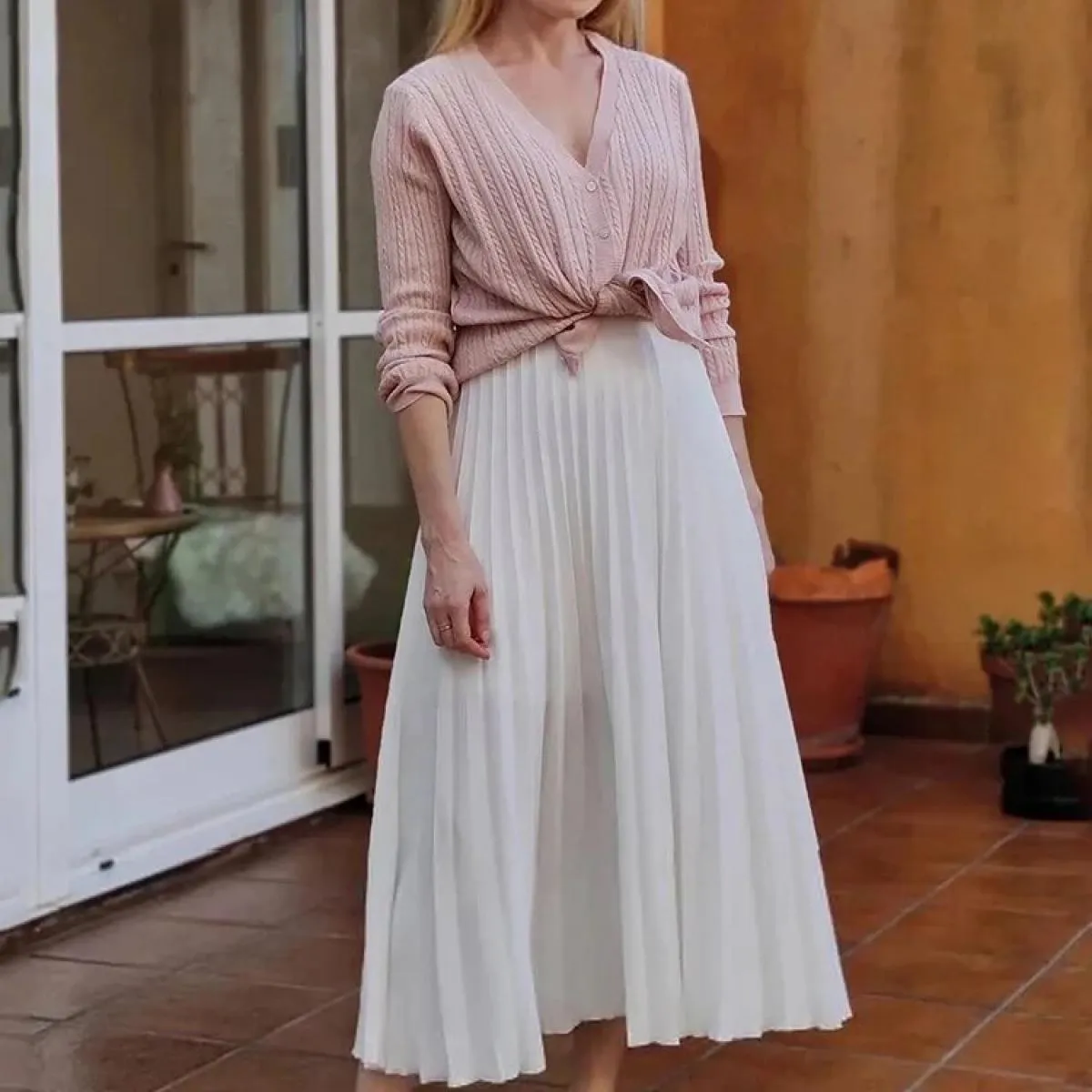 Designer di marca Donna Primavera Autunno Elegante Chic Gonna a pieghe solida Vita alta Moda di lusso con elastico femminile
