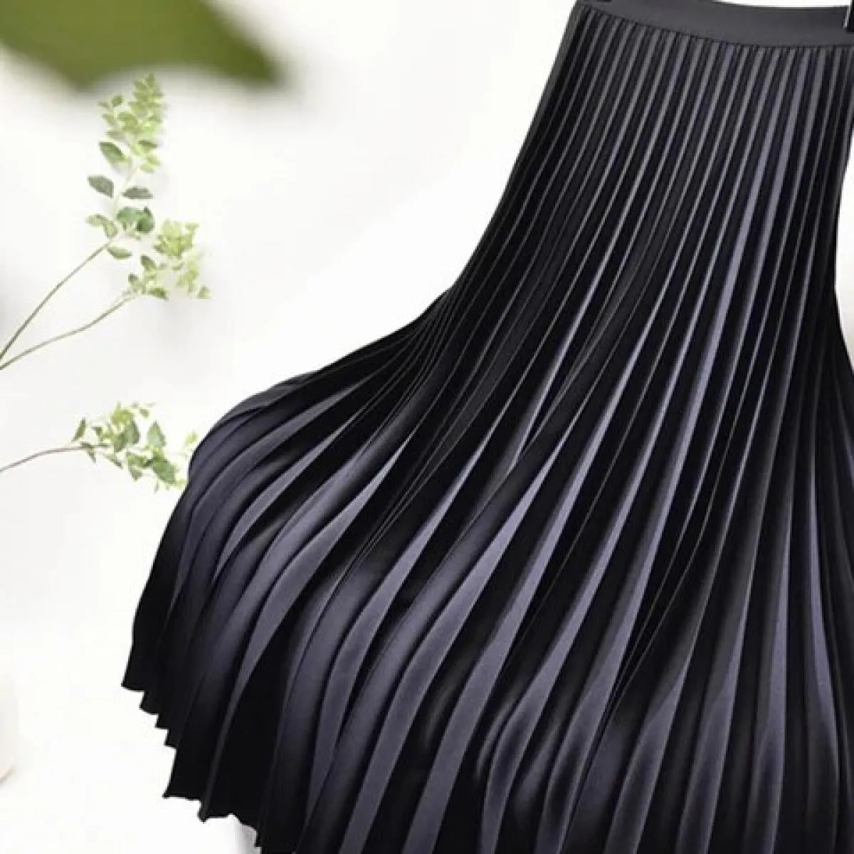 Designer di marca Donna Primavera Autunno Elegante Chic Gonna a pieghe solida Vita alta Moda di lusso con elastico femminile