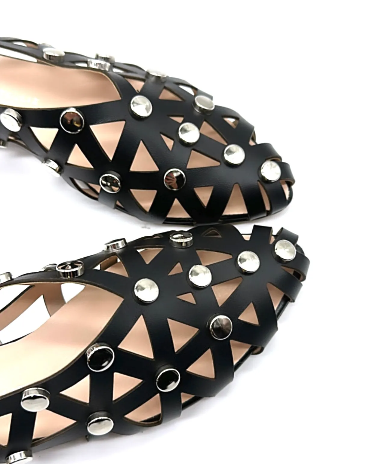 Divine Follie -Sandalo flat in pelle nera con borchie