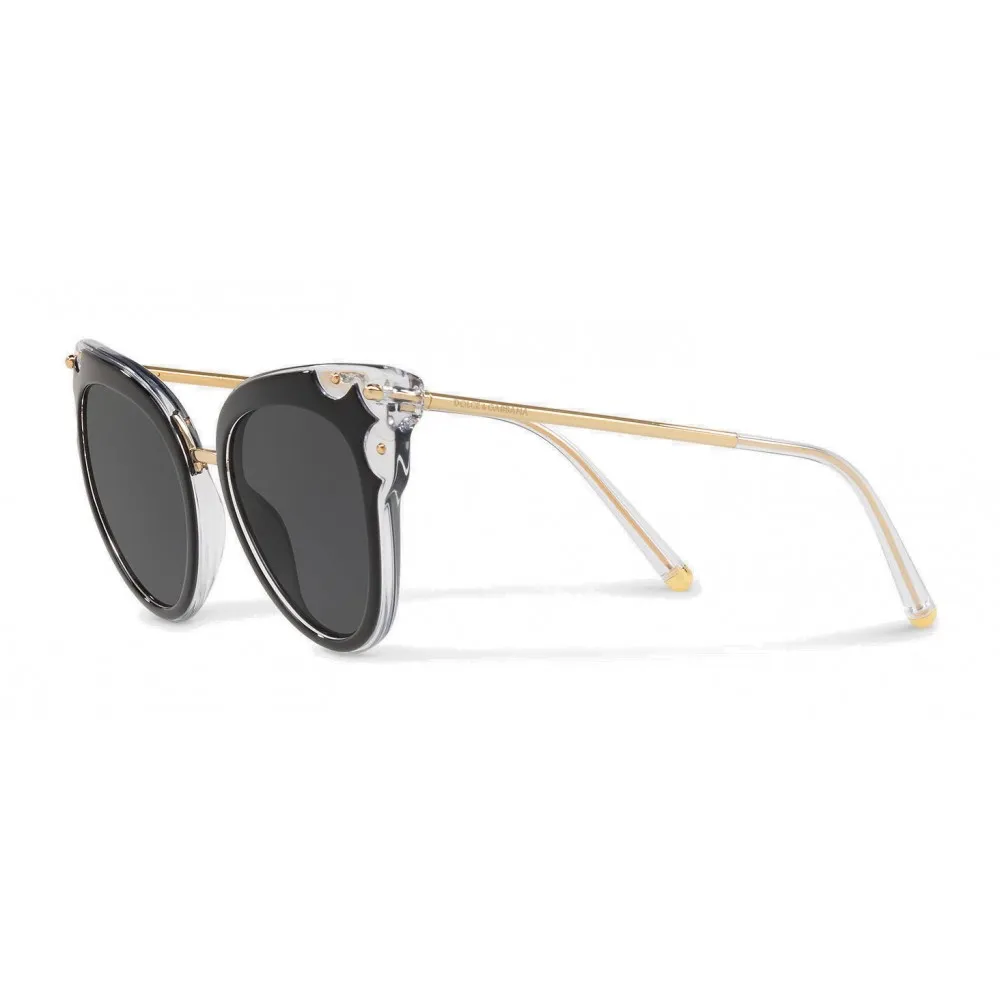 Dolce & Gabbana - Occhiali da Sole Cat-Eye in Acetato con Dettagli Metallici - Nero e Cristallo - Dolce & Gabbana Eyewea
