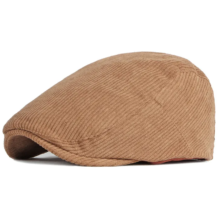 Elegante e resistente berretto piatto in velluto a coste 100% cotone Camel